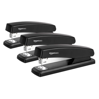 Amazon Basics Office Stapler with 1000 Staples, 25 Sheet Capacity, Non-Slip, Black, Home Office