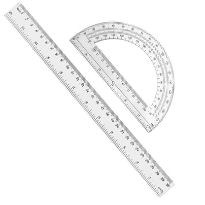 2 Packs 12 Inch Plastic Ruler and 6 Inch Plastic Protractor Set Clear Math Geometry Set Classroom Set Angle Detector School Supplies Classroom Ruler Home Office Drawings (Pink)