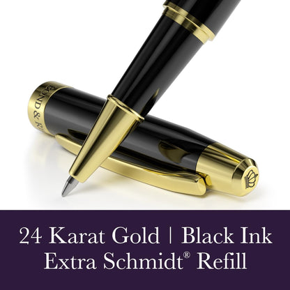 Bond & Regent 24 Karat Gold Luxury Rollerball Pen - Fancy Executive Professional Writing Gift Set for Men & Women, Nice Pens, Gloss Black
