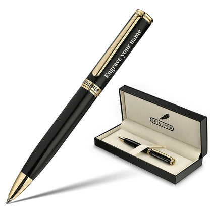 BEILUNER Luxury Gel Pen with 24K Gold Finish, Black Piano Lacquer, Luxury Grade Craftsmanship, Best Pen Gift Set for Men and Women, Professional, Executive, Office, Retractable Nice Pens