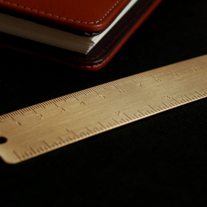 Ergonflow Gold Brass Ruler - Vintage Metal Copper Bookmark Dual Scale Engraved 4.75" (12Cm) Set of 2