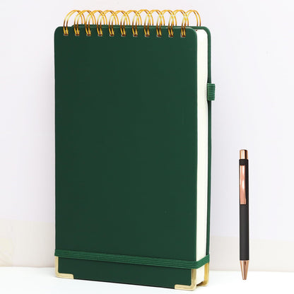 300 Pages Top Spiral Notebook 6x9 Leather Steno Pad Hardcover Steno Notebooks Top Spiral for Work Steno NotePad, 100 GSM Thick Paper, Left Handed Notebooks for Office College School, Black