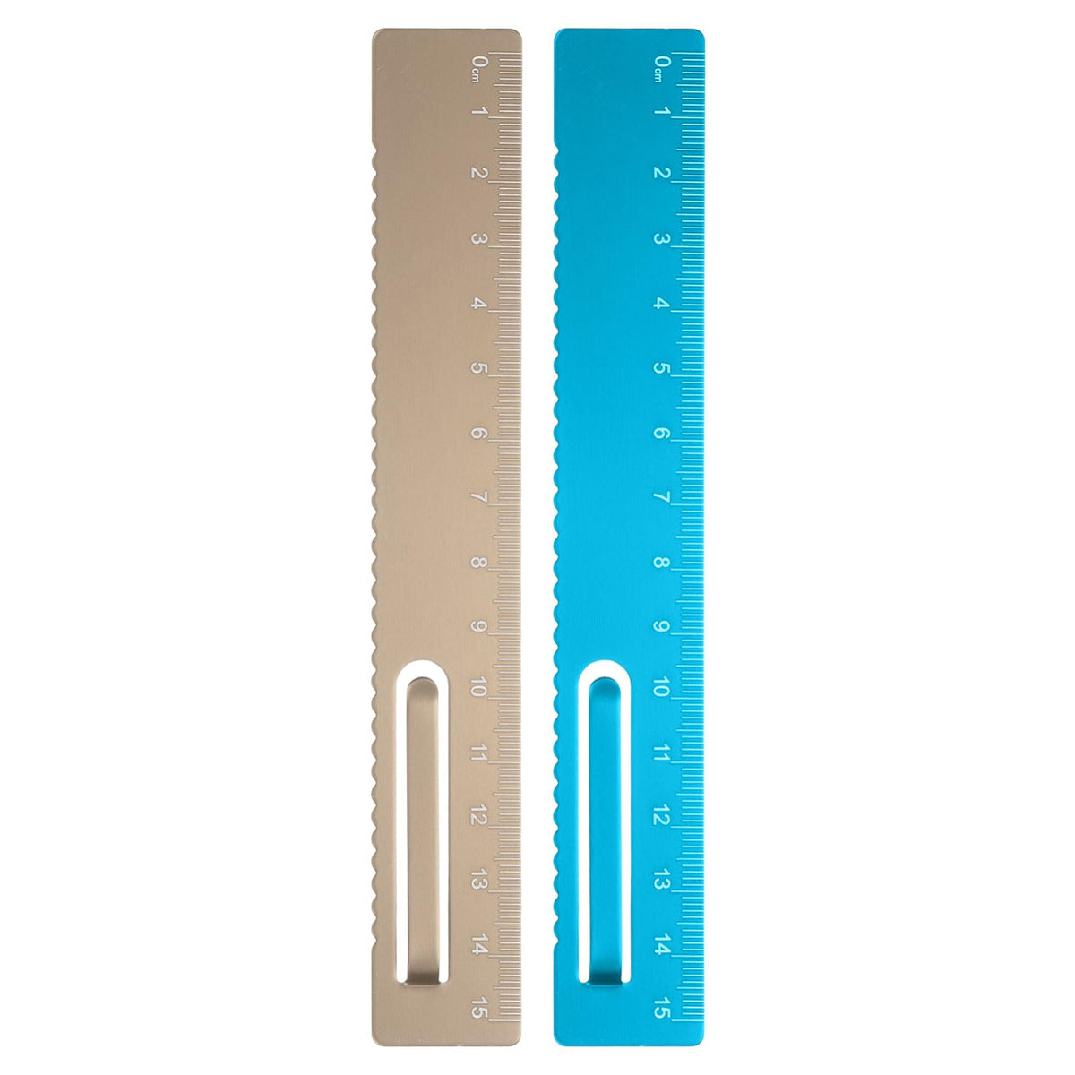 HARFINGTON 2pcs Straight Ruler 15cm Metal Bookmark Clip Rulers Blue/Rose
