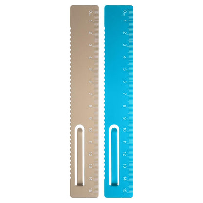 HARFINGTON 2pcs Straight Ruler 15cm Metal Bookmark Clip Rulers Blue/Rose