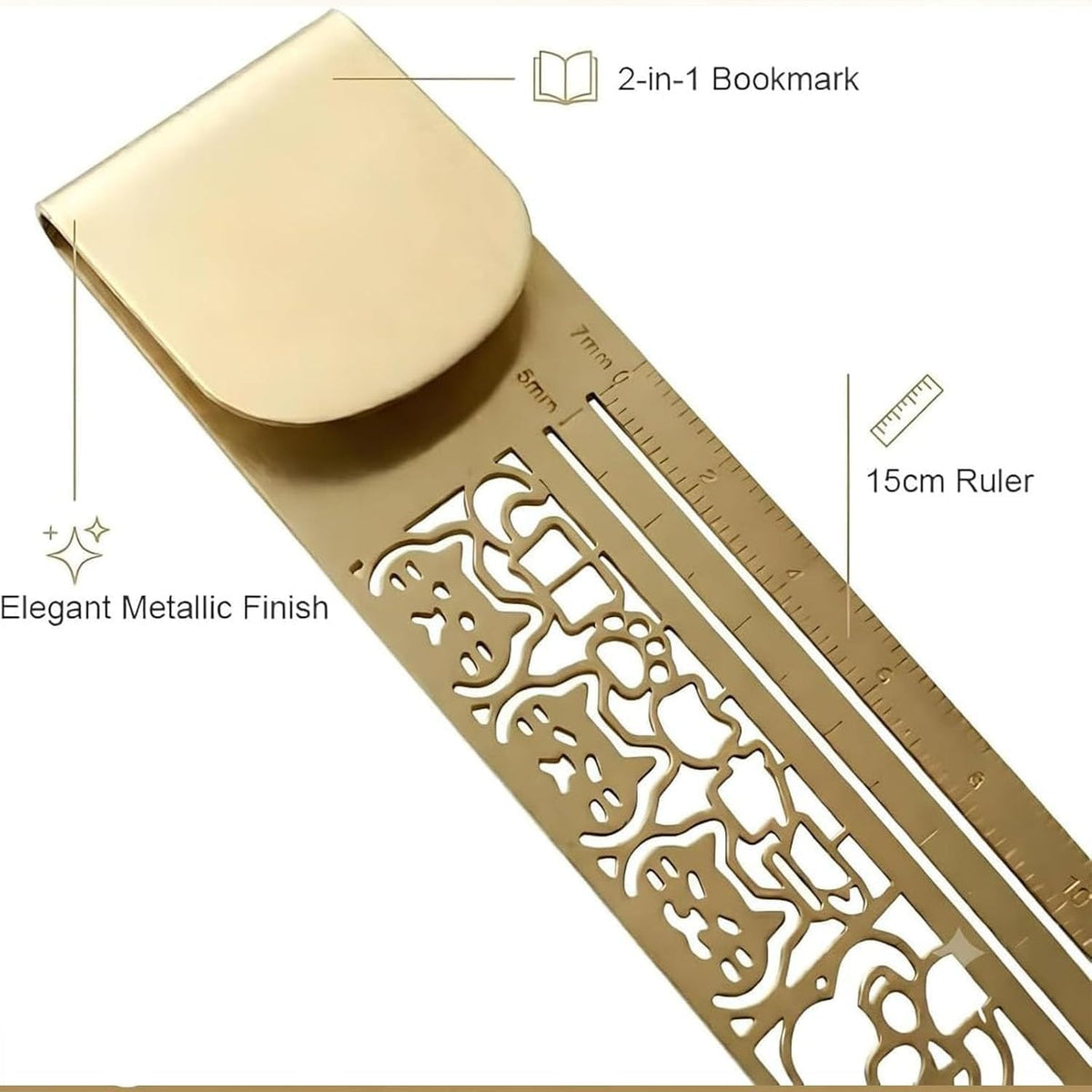 Cute Hollow Cat 2-in-1 Metal Bookmark Ruler, Cat Bookmark Ruler, Metal Stencil Bookmarks, Multifunctional Straight with Measuring Tool for School Home Office Reading Stationery (3Mix)