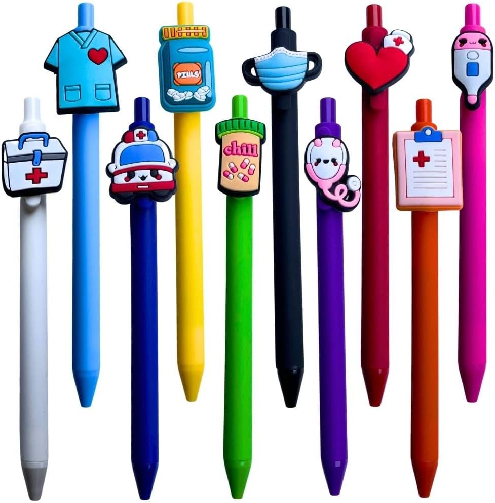 YJ PREMIUMS 10-Pack of Cute Nursing Pens with Heart, Syringe Designs in Black Ink - Versatile Writing Instruments for Nurses, Medical Assistants, Students (Medical)