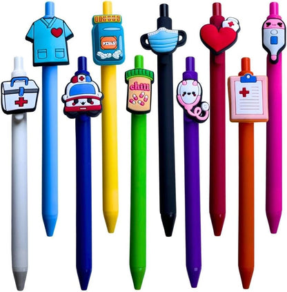 YJ PREMIUMS 10-Pack of Cute Nursing Pens with Heart, Syringe Designs in Black Ink - Versatile Writing Instruments for Nurses, Medical Assistants, Students (Medical)