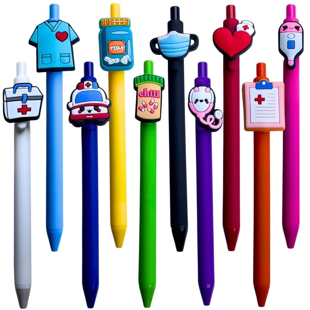 YJ PREMIUMS 10-Pack of Cute Nursing Pens with Heart, Syringe Designs in Black Ink - Versatile Writing Instruments for Nurses, Medical Assistants, Students (Medical)