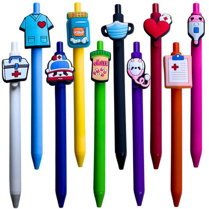 YJ PREMIUMS 10-Pack of Cute Nursing Pens with Heart, Syringe Designs in Black Ink - Versatile Writing Instruments for Nurses, Medical Assistants, Students (Medical)