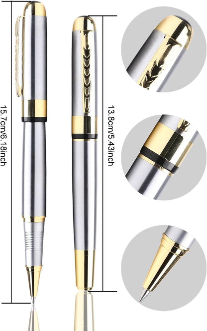YIVONKA Ballpoint Pen Luxury Ballpoint Line Black Refill width 0.5mm Gift Set for Men & Women Professional Executive,Office,Nice BallPens Classy Gift Box (Silver)