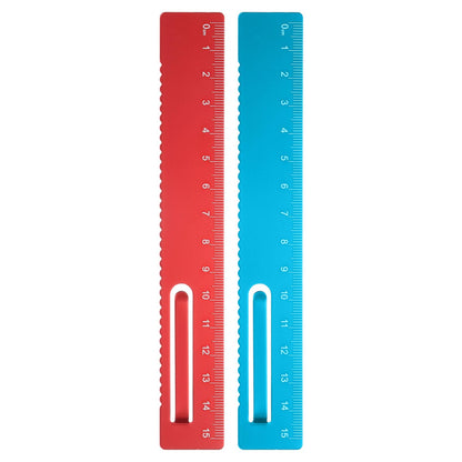HARFINGTON 2pcs Straight Ruler 15cm Metal Bookmark Clip Rulers Blue/Rose