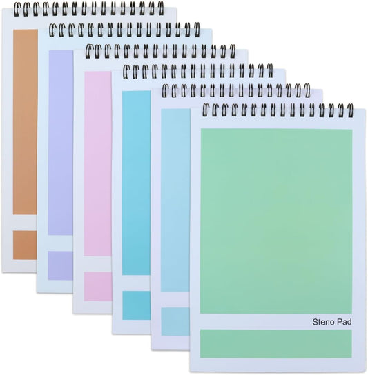 Steno Pad,6 Pack Top Spiral Notepads,6" x 9",80 Sheets, Gregg Rule Steno Notebook for Writing Notes in School, University, College, Office,Home