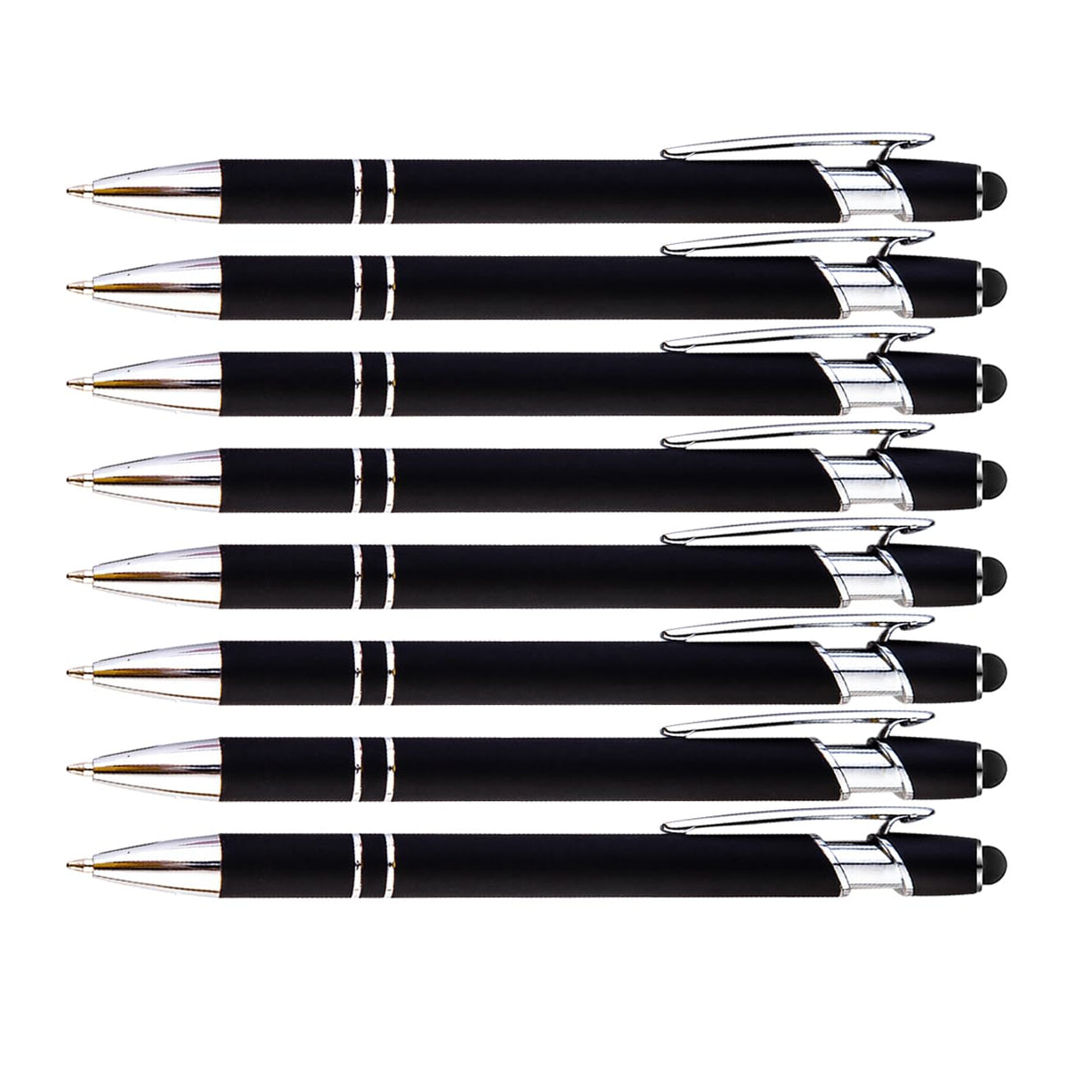 PASISIBICK 12-Piece Black Ballpoint Pen with Stylus Tip, 2 in 1 Stylish Metal Touch Screen Pen - Black Ink, 1.0 mm Medium Point - 5.5 x 0.4 inch / 14 x 1 cm