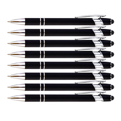 PASISIBICK 12-Piece Black Ballpoint Pen with Stylus Tip, 2 in 1 Stylish Metal Touch Screen Pen - Black Ink, 1.0 mm Medium Point - 5.5 x 0.4 inch / 14 x 1 cm