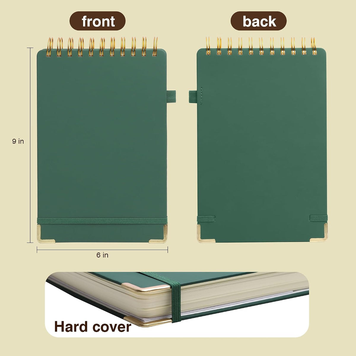 300 Pages Top Spiral Notebook 6x9 Leather Steno Pad Hardcover Steno Notebooks Top Spiral for Work Steno NotePad, 100 GSM Thick Paper, Left Handed Notebooks for Office College School, Black