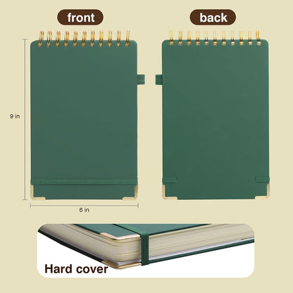 300 Pages Top Spiral Notebook 6x9 Leather Steno Pad Hardcover Steno Notebooks Top Spiral for Work Steno NotePad, 100 GSM Thick Paper, Left Handed Notebooks for Office College School, Black