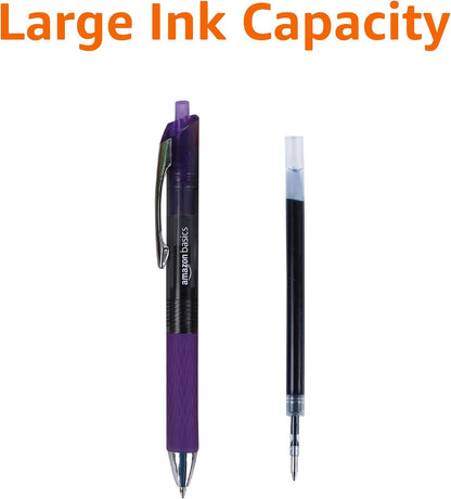 Amazon Basics Retractable Gel Pens, Fine Point 0.7mm, Smooth Writing, Assorted Colors, 12-Pack