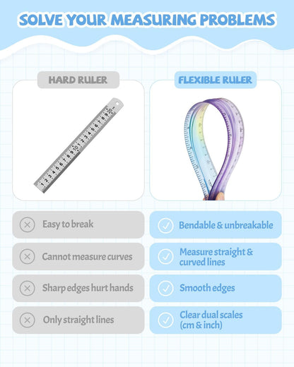 12 Inch & 6 Inch Flexible Ruler, Bendable Plastic Ruler, Soft Bendable Gradient Color Rulers with Centimeters and Inches for Student School Classroom Office Supplies