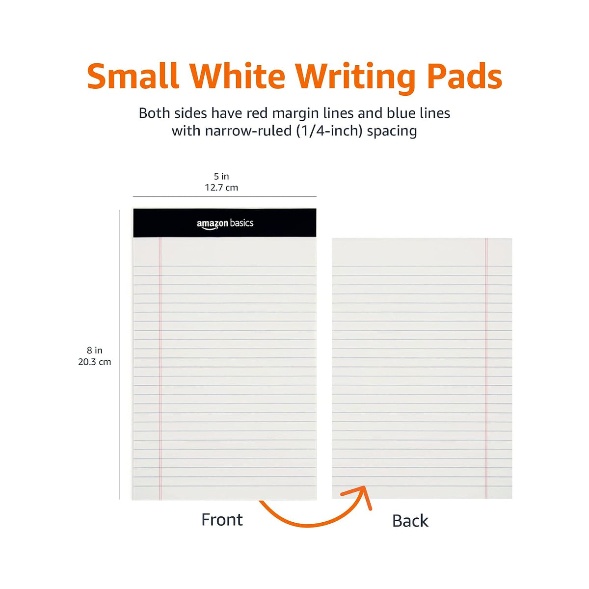 Amazon Basics Narrow Ruled Lined Writing Note Pads for Notes, Office Supplies, 5" x 8", White, 12-Pack of 50 Pages, Perforated