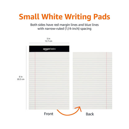 Amazon Basics Narrow Ruled Lined Writing Note Pads for Notes, Office Supplies, 5" x 8", White, 12-Pack of 50 Pages, Perforated