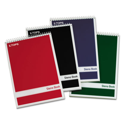 TOPS Steno Pads 4 Pack, 6" x 9" Spiral Steno Notebooks, Gregg Rule for lists, 80 Sheets Each, White Paper, Assorted Covers, Take Notes for School, College, Work, Office (80220)