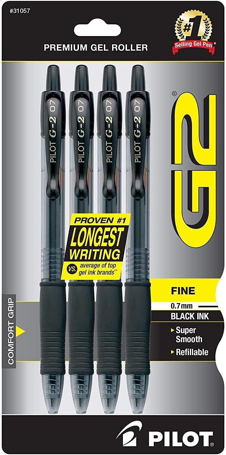 PILOT G2 Premium Gel Pens, Fine Point 0.7mm, Black Ink, 4-Pack