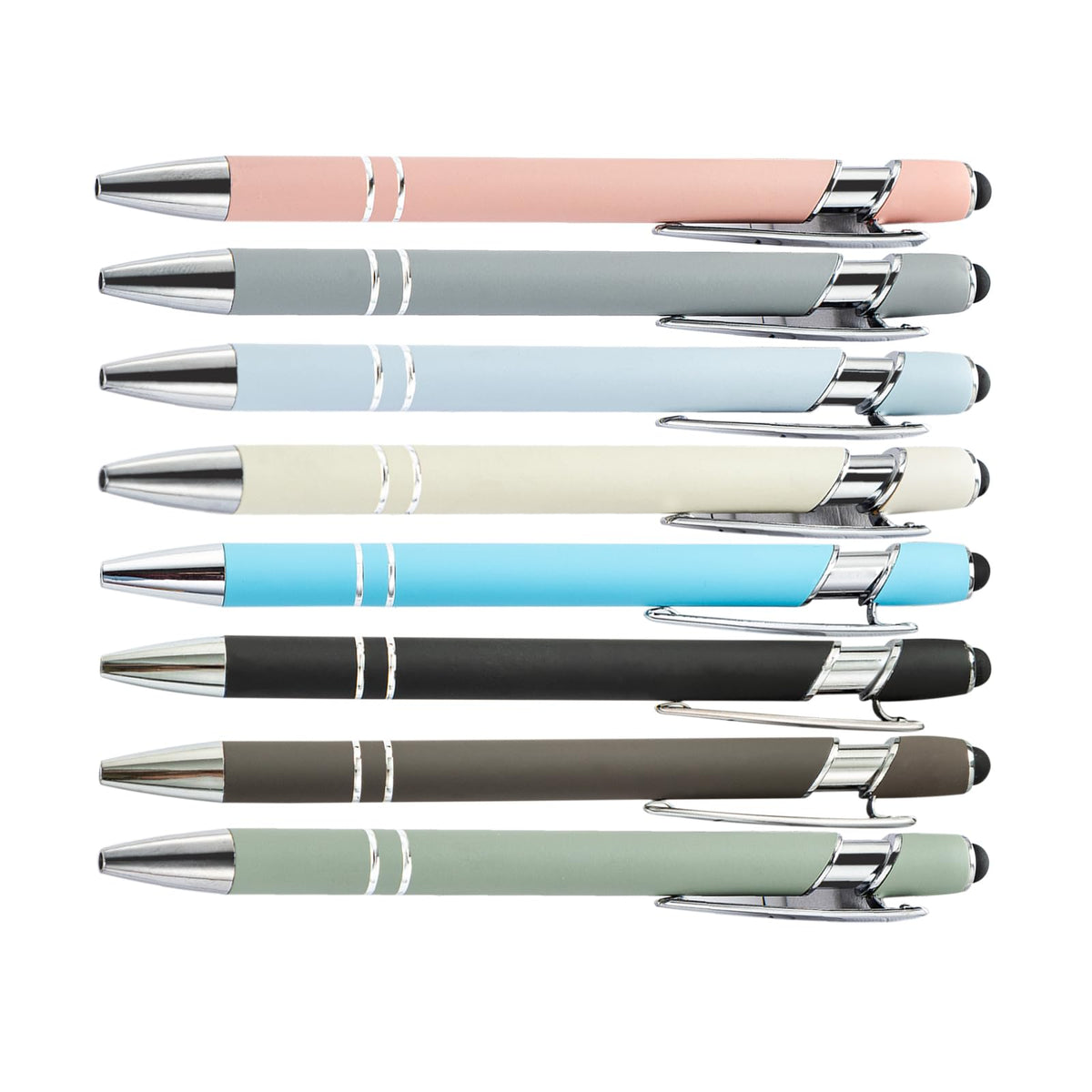 PASISIBICK 12-Piece Black Ballpoint Pen with Stylus Tip, 2 in 1 Stylish Metal Touch Screen Pen - Black Ink, 1.0 mm Medium Point - 5.5 x 0.4 inch / 14 x 1 cm