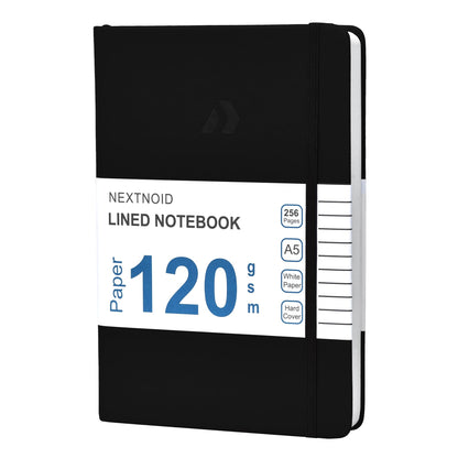 Nextnoid Lined Notebook Journal for Men - 120 GSM Thick Paper - 160 Pages - A5 Hardcover Notebook for Work - Ideal for Writing, Journaling, and Note-Taking (Black)