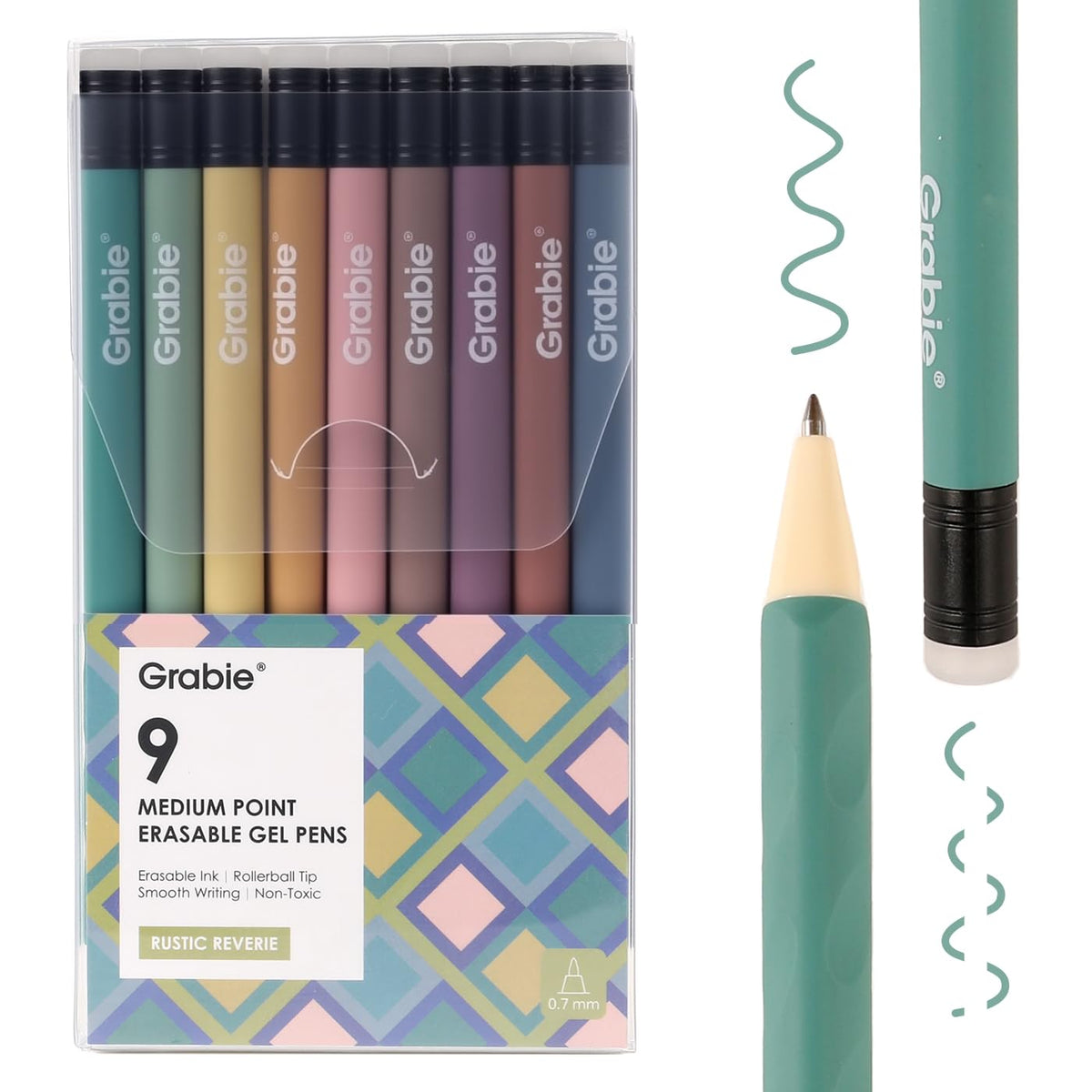 Grabie Erasable Gel Pens, 9 Color 0.7 mm Point, Rustic Reverie