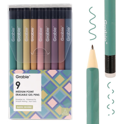 Grabie Erasable Gel Pens, 9 Color 0.7 mm Point, Rustic Reverie