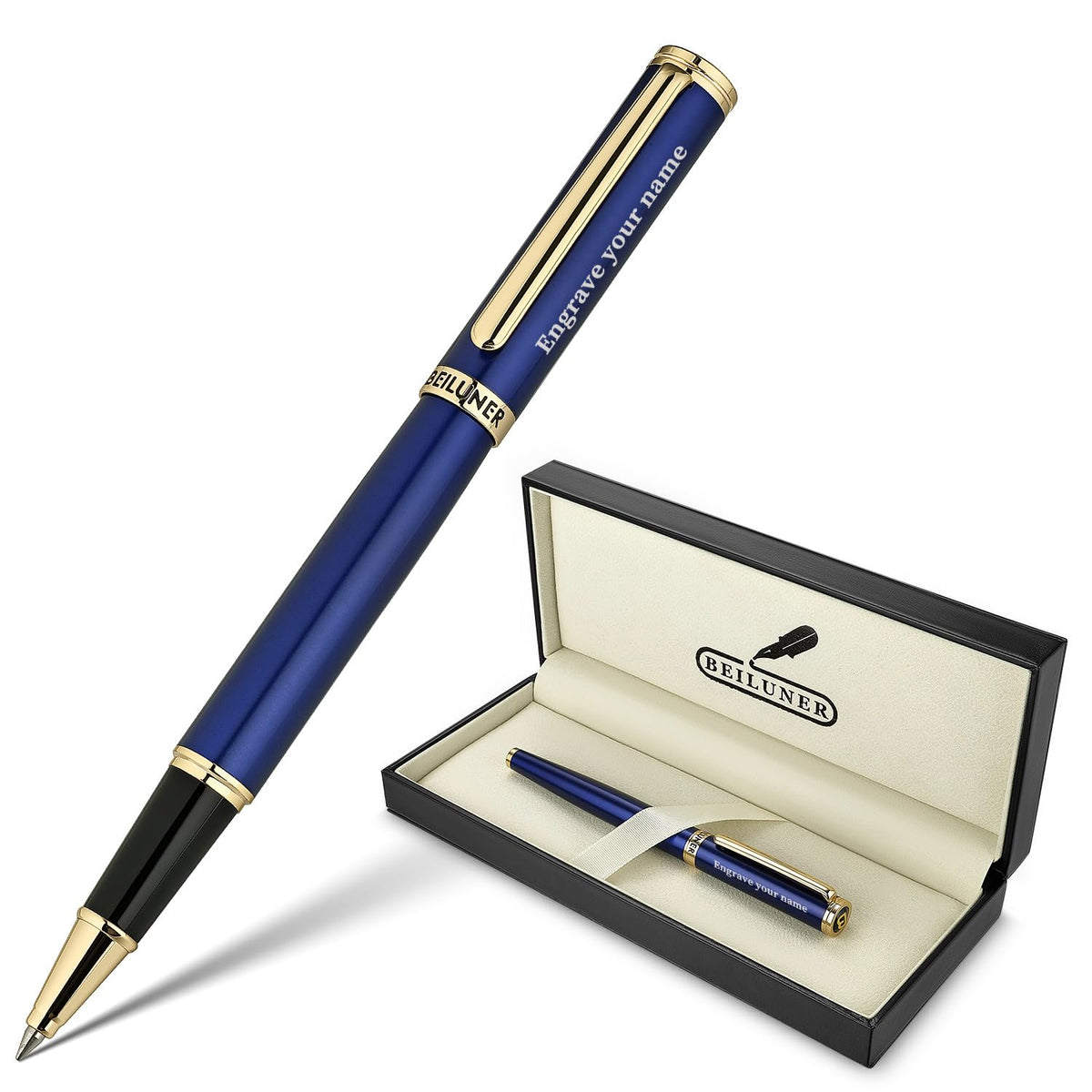 BEILUNER Luxury Rollerball Pen, Stunning Silver Chrome with 24K Gold Finish,Noble and Elegant Designs,Schneider Ink Refill, Best Gift Pen for Men & Women, Professional, Executive Office, Fancy Pens