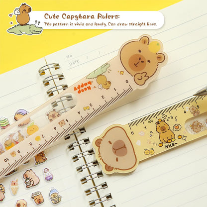 15CM Cute Capy Straighter Ruler, 2Pcs Plastic Clear Capy Bara Straighter Ruler, Plastic Measuring Tool Kawaii Kapibala Portable Stationery School Supplies Stationery Transparent
