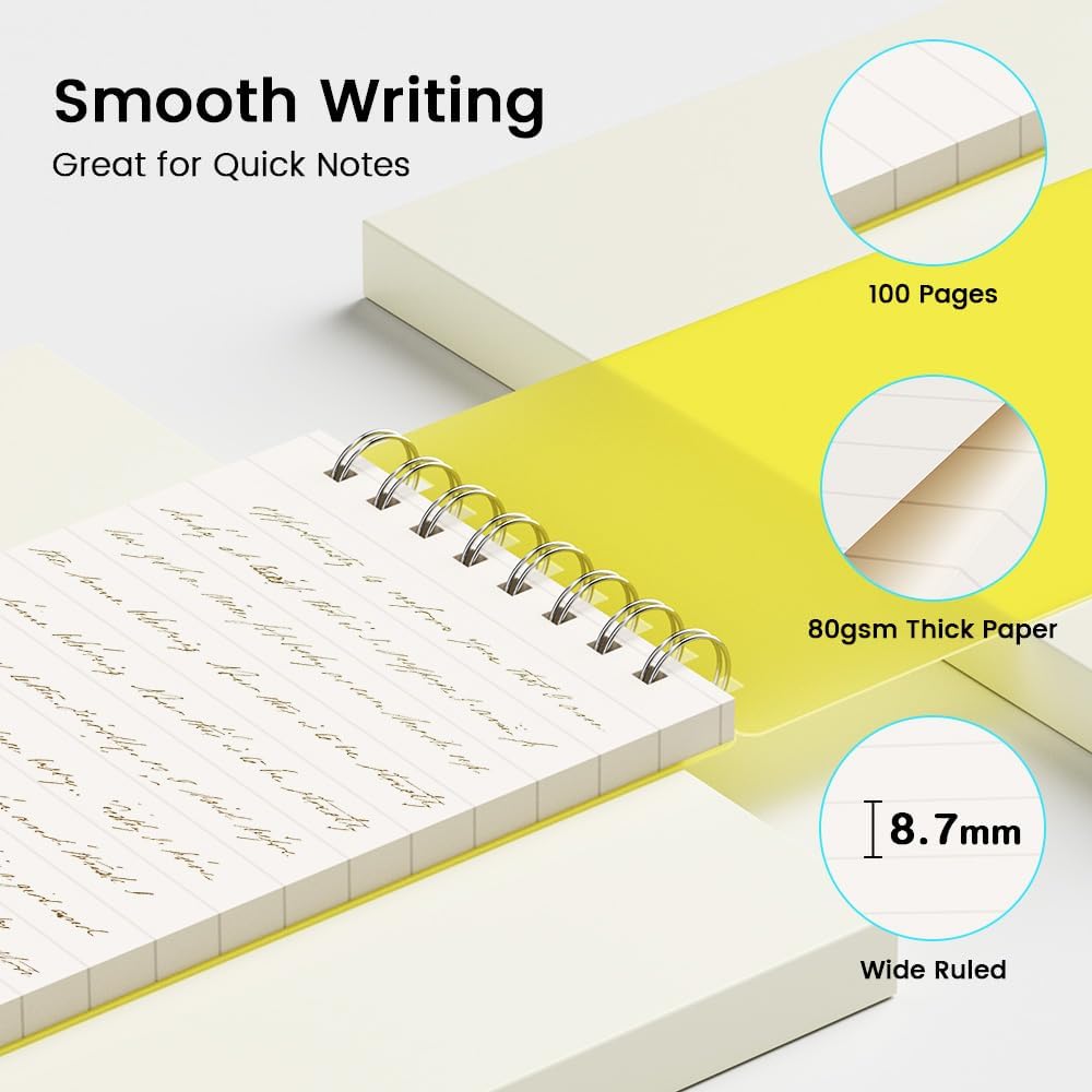 Small Pocket Notebook, Mini Notepad Spiral Notebooks Note Pads (Black, 3x5)