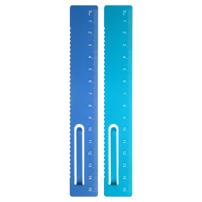 HARFINGTON 2pcs Straight Ruler 15cm Metal Bookmark Clip Rulers Blue/Rose
