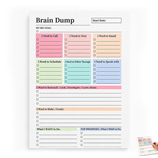 50 Page Brain Dump Notepad,Daily Planning Management Manual Multi-Functional Partitioned To-Do Notebook, Brain Dump Tear-Off To Do Notebook,Notepad Minimal Planning Tool A5 Size