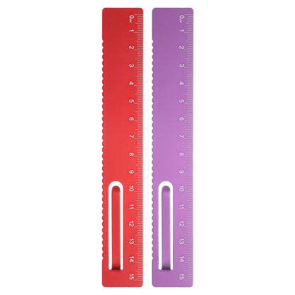 HARFINGTON 2pcs Straight Ruler 15cm Metal Bookmark Clip Rulers Blue/Rose