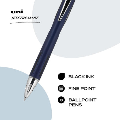 uniball™ Jetstream RT Ballpoint Pens, Black Ink, 0.7mm Fine Point, 3 Count
