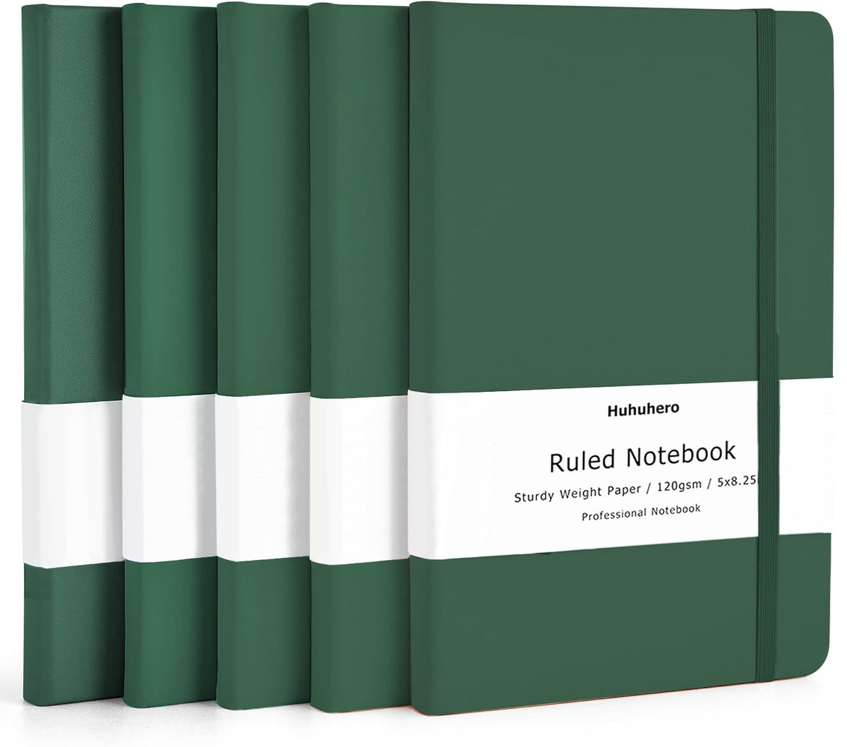 Huhuhero 10 Pack Lined Notebook Journals, College Ruled 5.25"×8.25", Green