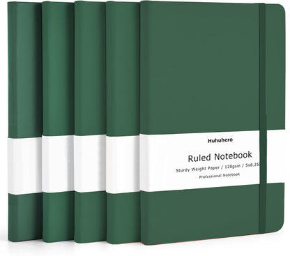 Huhuhero 10 Pack Lined Notebook Journals, College Ruled 5.25"×8.25", Green