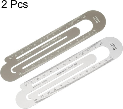HARFINGTON Straight Ruler 12cm Metric Bookmark Clip Ruler Metal Aluminum Alloy Scale on Both Sides Measuring Scale Tool for Measure Study Reading Classroom Office, Silver Tone & Brown