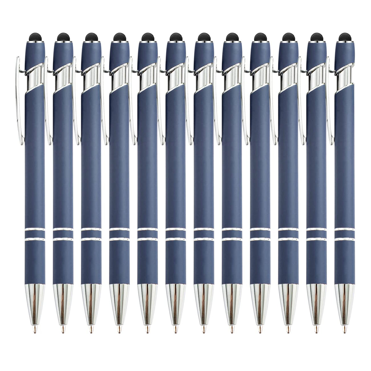 PASISIBICK 12-Piece Black Ballpoint Pen with Stylus Tip, 2 in 1 Stylish Metal Touch Screen Pen - Black Ink, 1.0 mm Medium Point - 5.5 x 0.4 inch / 14 x 1 cm