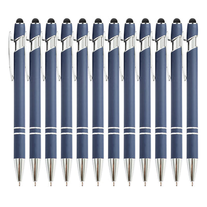 PASISIBICK 12-Piece Black Ballpoint Pen with Stylus Tip, 2 in 1 Stylish Metal Touch Screen Pen - Black Ink, 1.0 mm Medium Point - 5.5 x 0.4 inch / 14 x 1 cm