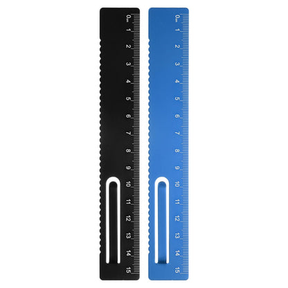 HARFINGTON 2pcs Straight Ruler 15cm Metal Bookmark Clip Rulers Blue/Rose