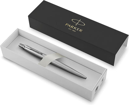 Parker Jotter Ballpoint Pen, Stainless Steel with Chrome Trim, Medium Point, Blue Ink - Smooth Writing, Polished, Professional, Sleek Design