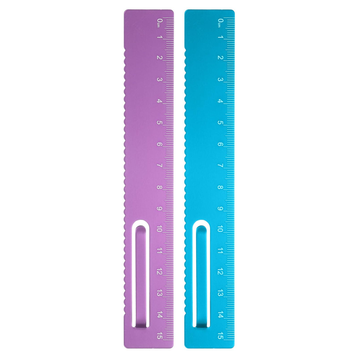 HARFINGTON 2pcs Straight Ruler 15cm Metal Bookmark Clip Rulers Blue/Rose