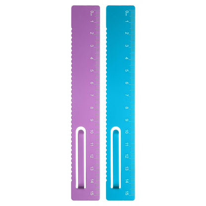 HARFINGTON 2pcs Straight Ruler 15cm Metal Bookmark Clip Rulers Blue/Rose