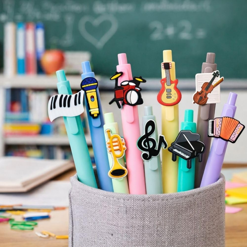 YJ PREMIUMS 10PC Music Pens Song Writing Pen Musical Instruments Lyrics Rhythm Guitar Violin Drums Office Supply Recital Gifts For Music Lovers Choirmates Piano Teacher Students Bandmates Musicians
