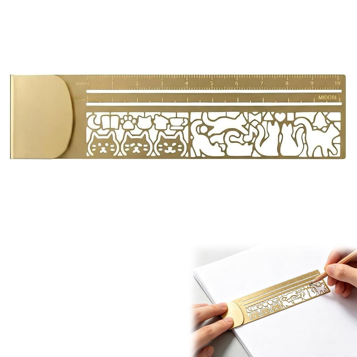 Cute Hollow Cat 2-in-1 Metal Bookmark Ruler, Cat Bookmark Ruler, Metal Stencil Bookmarks, Multifunctional Straight with Measuring Tool for School Home Office Reading Stationery (3Mix)