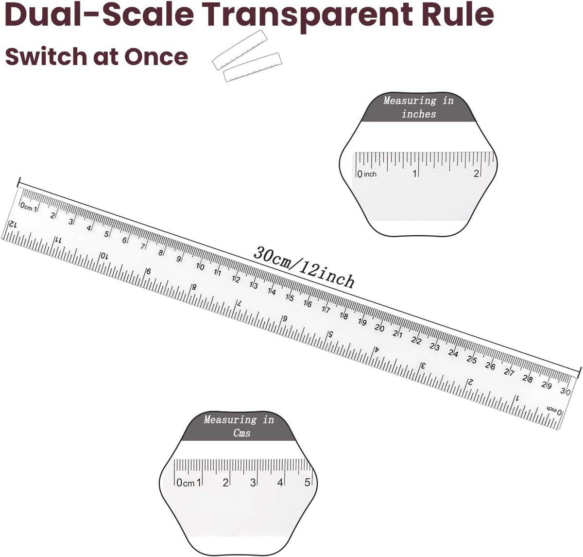 ZUFECY 8-Pack Clear Acrylic Ruler, 12 Inches Flexible Clear Ruler, Inches and Metric Scale Measuring Tool