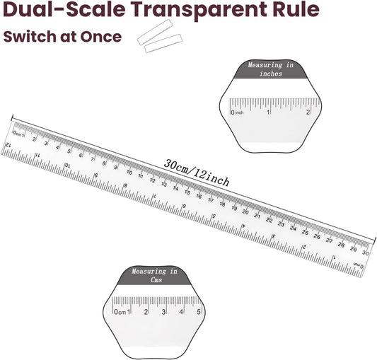 ZUFECY 8-Pack Clear Acrylic Ruler, 12 Inches Flexible Clear Ruler, Inches and Metric Scale Measuring Tool